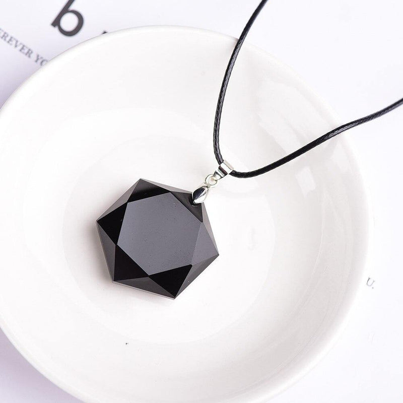 Obsidian Hexagram Necklace - MystiqAmber