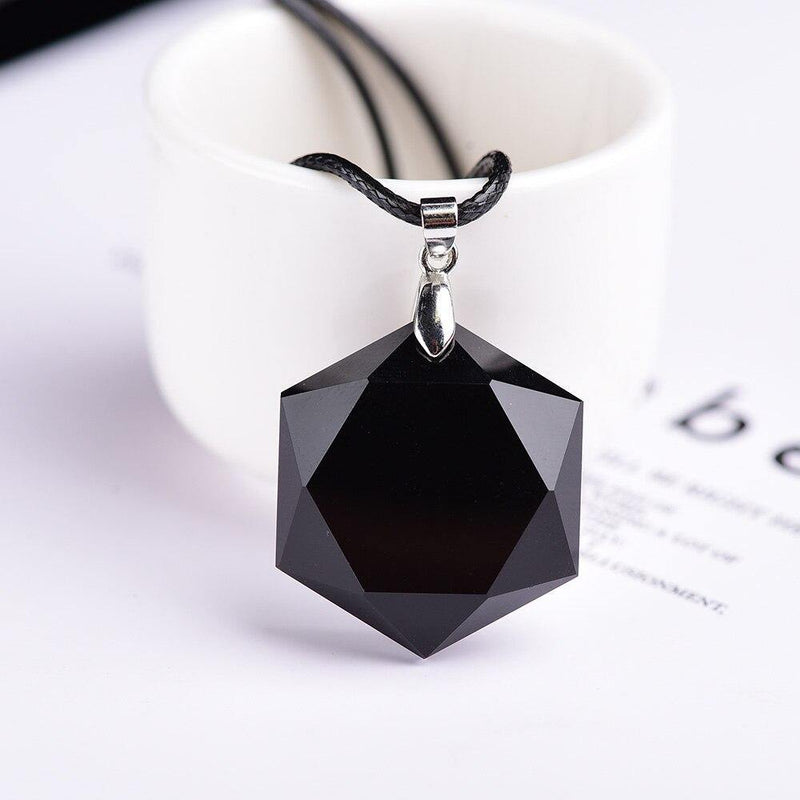 Obsidian Hexagram Necklace - MystiqAmber