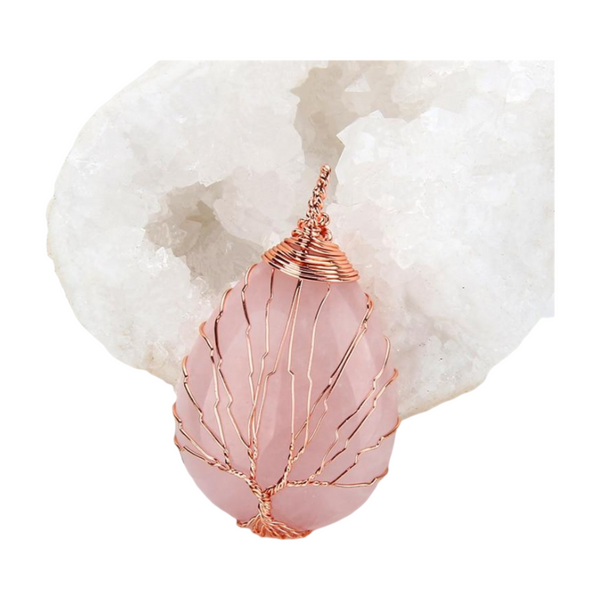 Rose Quartz Teardrop Pendant Necklace - MystiqAmber