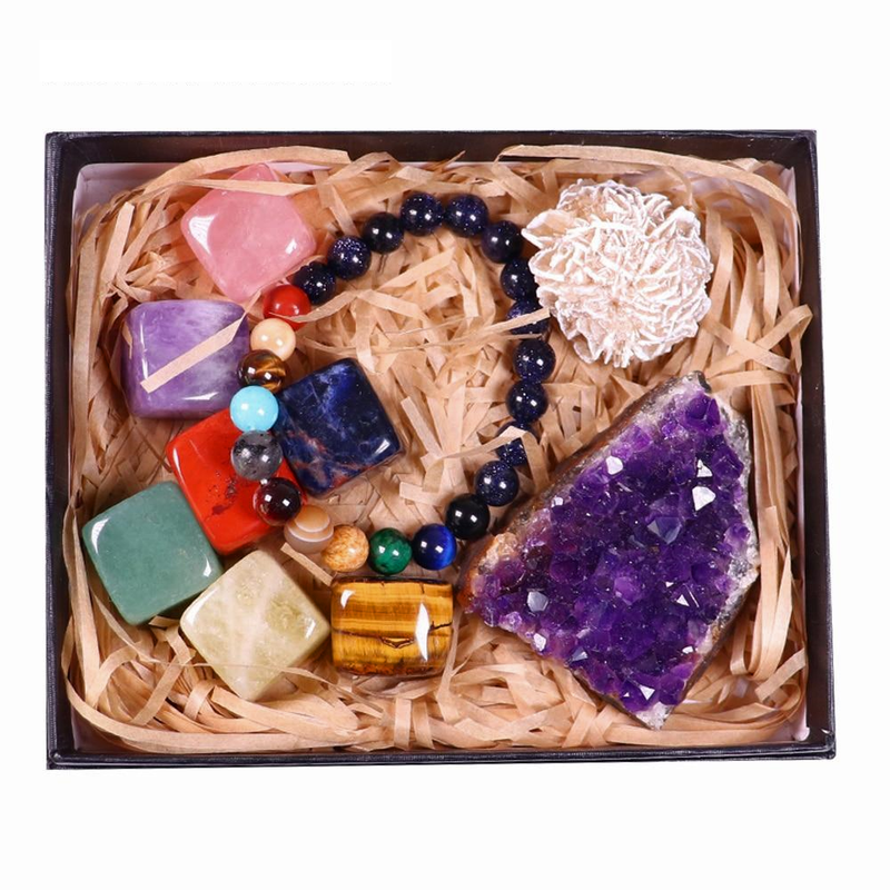 9-Piece Crystal Cube Set with Free Chakra Bracelet - MystiqAmber