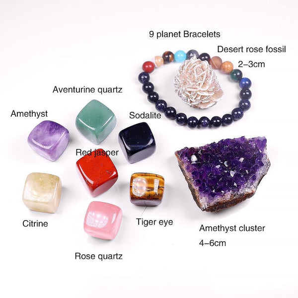 9-Piece Crystal Cube Set with Free Chakra Bracelet - MystiqAmber