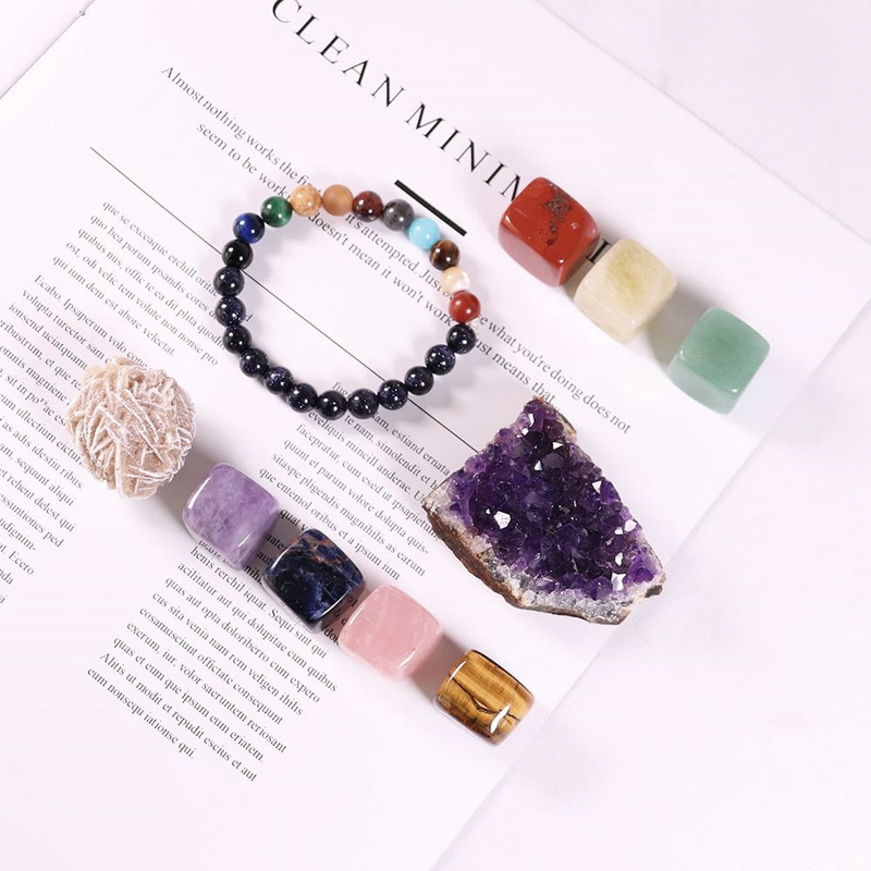 9-Piece Crystal Cube Set with Free Chakra Bracelet - MystiqAmber